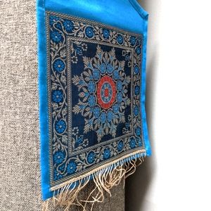 NWOT Beautiful Boho Blue, Indian Small Silk Wall Hanging, 8.5" x 7.5"